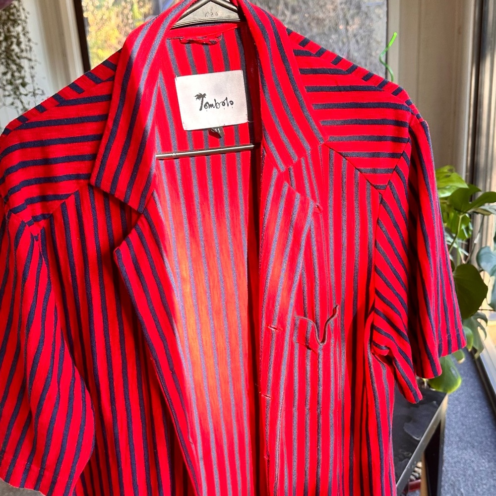 Tombolo Red and Black Striped Button Shirt